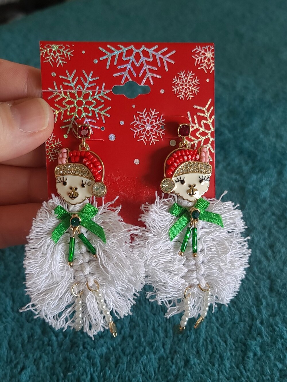 Kohl's White Green Red Festive Snowman Drop Earrings